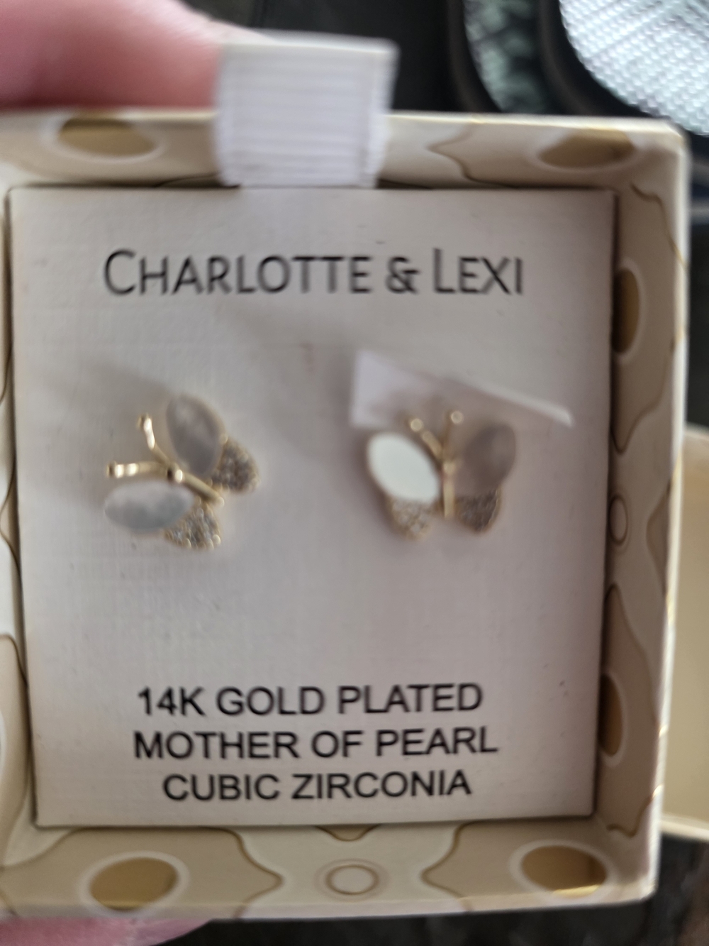 Gold-Plated Butterfly Stud Earrings with White Mother of Pearl